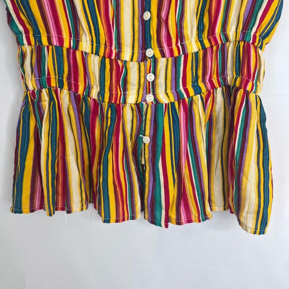 Jessica Simpson Rainbow Striped Flutter Sleeve Peplum Vneck Top Size Small - Picture 5 of 8